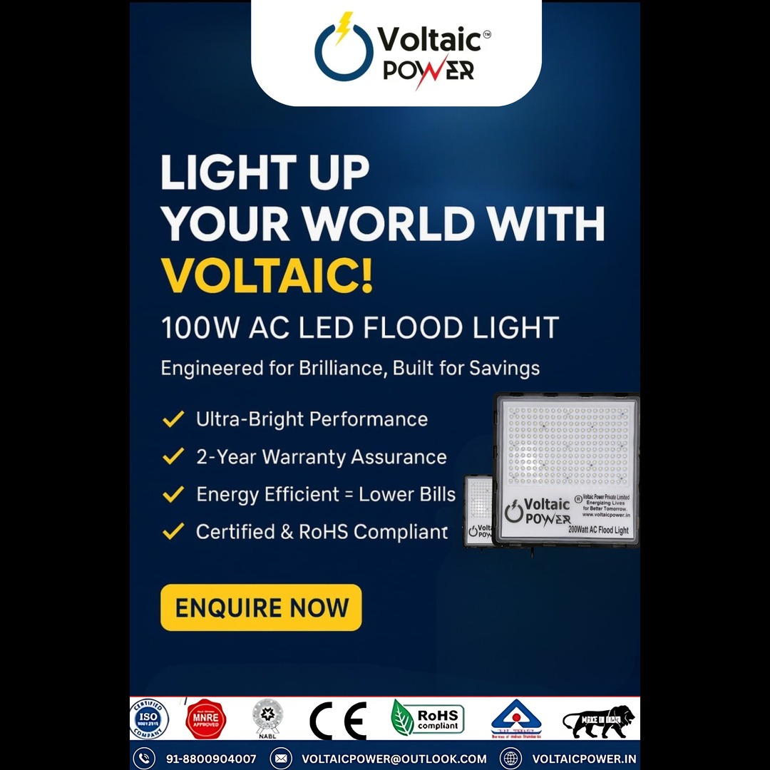 voltaicpower's tweet image. 💡 Light Up with Voltaic!
100W AC LED Flood Light – Bright. Efficient. Reliable.
✅ Ultra-Bright
✅ 2-Year Warranty
✅ RoHS &amp;amp; ISO Certified

Power up your space &amp;amp; cut your bills!
📞 8800904007 | 🌐 voltaicpower.in
#VoltaicPower #LEDFloodLight #EnergySaver #MadeInIndia