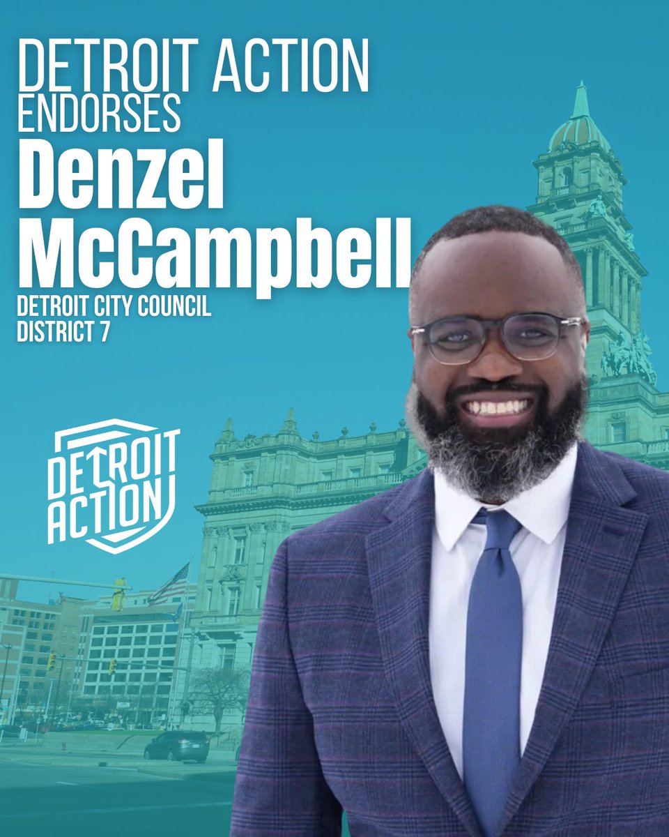 Detroit_Action's tweet image. Detroit Action is proud to announce our endorsement of @DenzMcCampbell for City Council District 7.
Detroit needs an advocate committed to fighting for us ALL. From affordable housing protections to water affordability; from putting resources toward equitable transportation to…