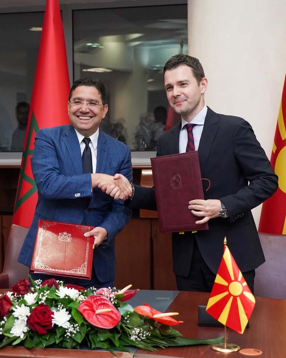 TimcoMucunski's tweet image. 🇲🇰🇲🇦 Honored to host the Minister of Foreign Affairs of the Kingdom of Morocco, Mr. Nasser Bourita, on his official visit.
🔹 Signed 3 key documents, including Memorandums of Understanding in tourism, diplomatic training and a Joint Declaration
🔹 Reaffirmed our joint…