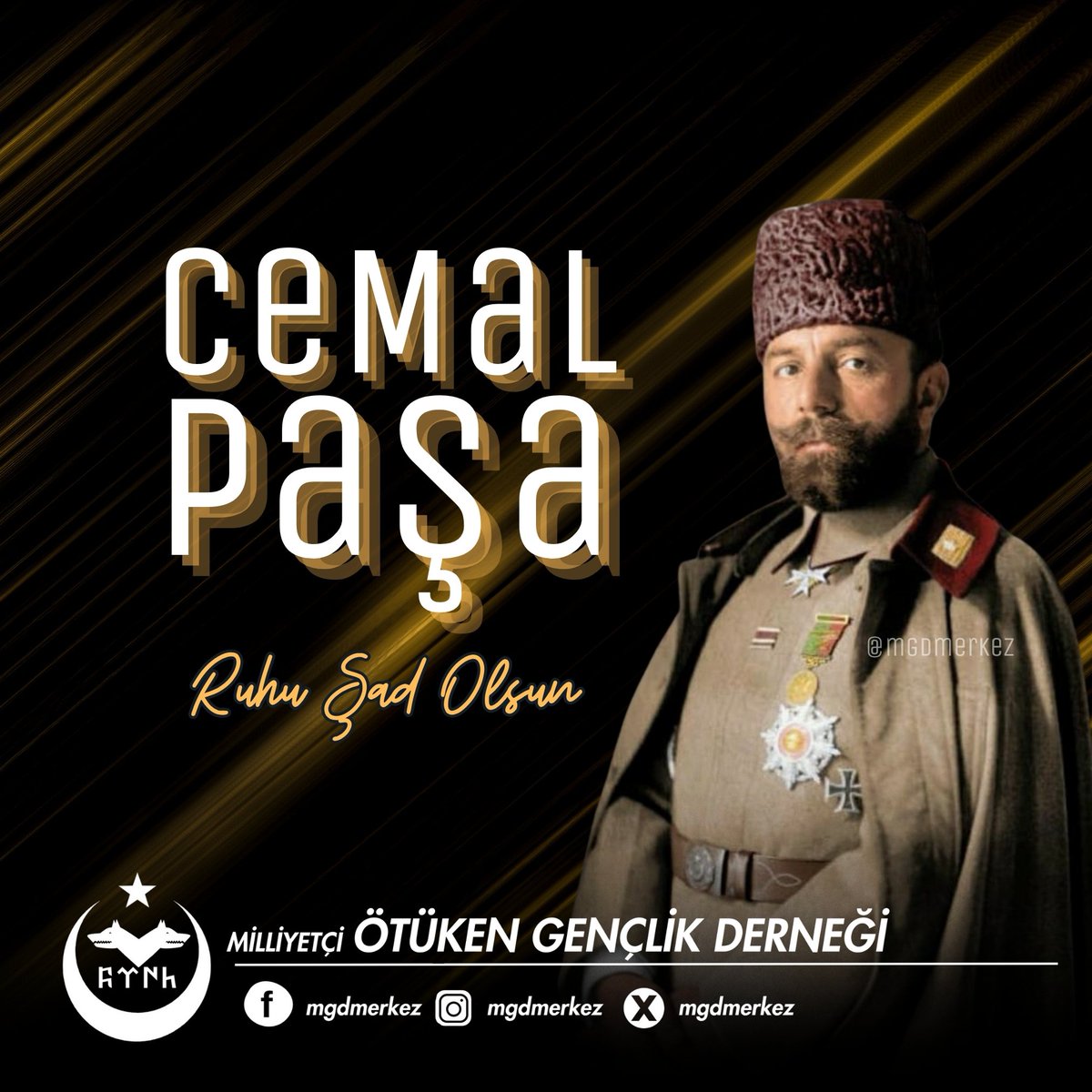"Vatan uğruna mücadele eden büyük Türk kahramanı Cemal Paşa’yı vefat yıldönümünde rahmet ve minnetle anıyoruz."
 #CemalPaşa
