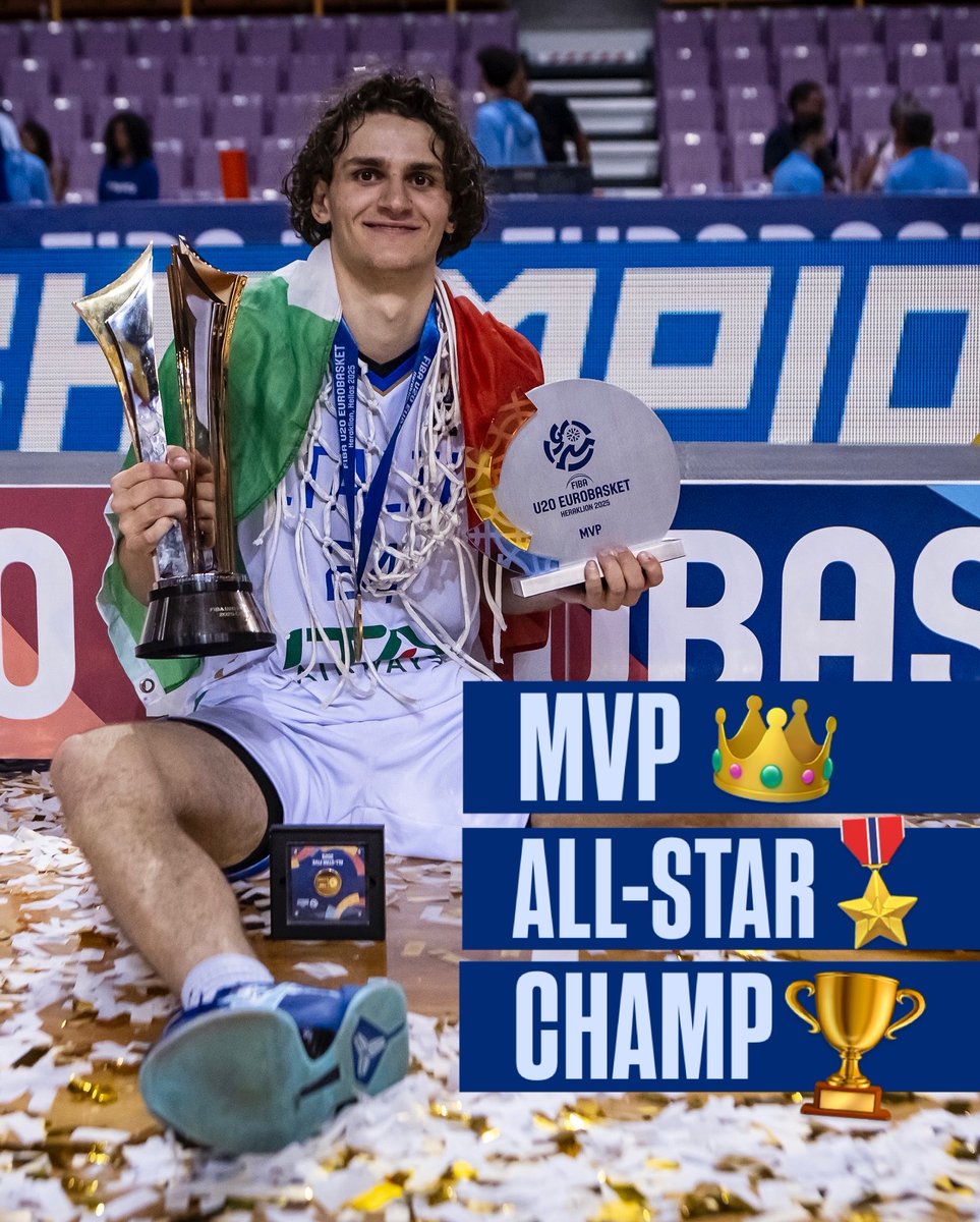 EuroBasket's tweet image. Collecting ๐๐ฅ like candy.
Francesco Ferrari with a #U20Basket campaign for the ages, leading ๐ฎ๐น to the promised land, averaging 15.9 PTS, 5.4 REB and awarded MVP!