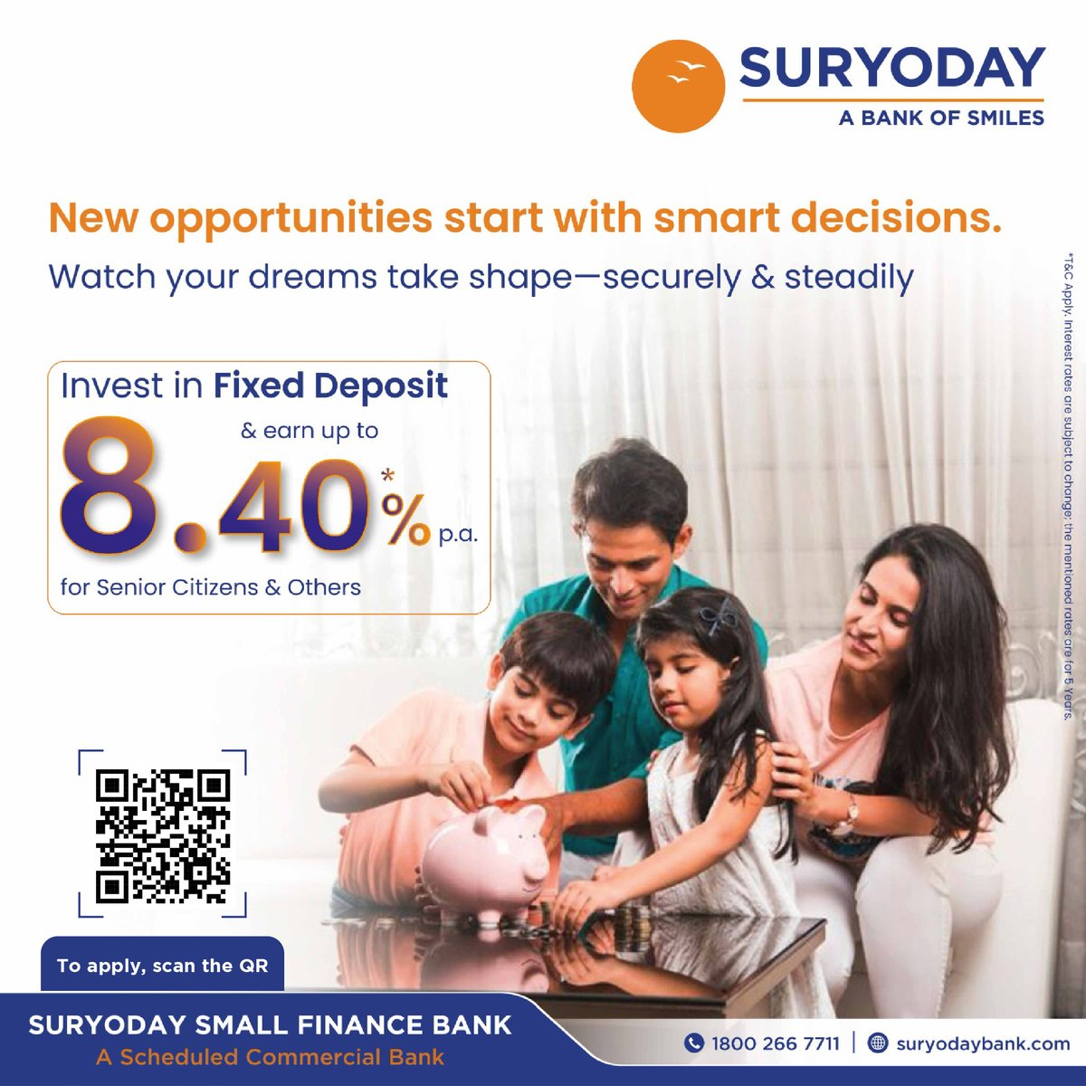 Achieve your financial goals securely with #SuryodaySFB #FixedDeposits. Grow your savings at an attractive interest rate, providing you peace of mind.
To apply, visit applyonline.suryodaybank.com/suryoday-ntb-f…

#deposit #savings #interestrates #investment #ssfb #suryodaybank #bankofsmiles