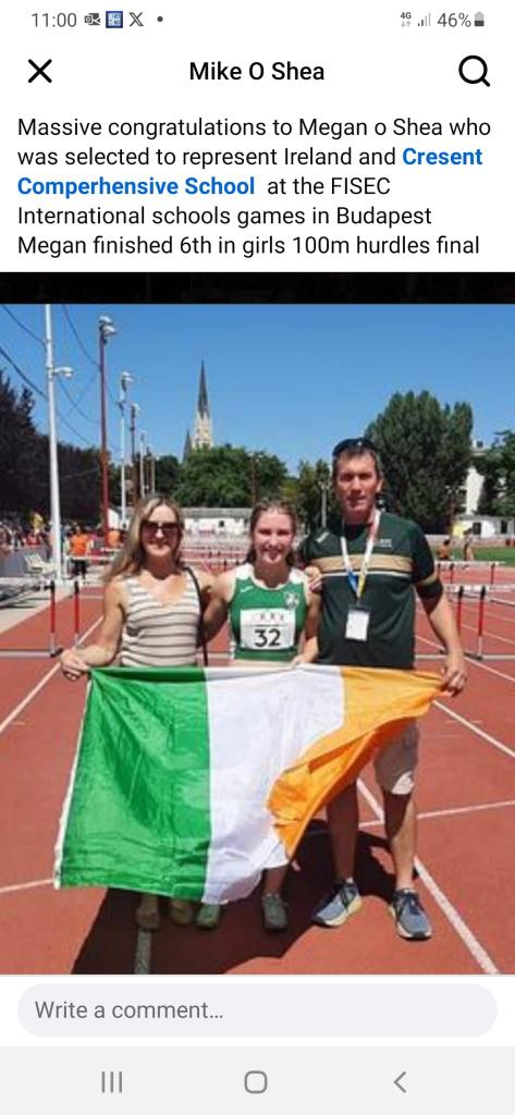Well Done to Megan who competed at the European Schools Finals last week.