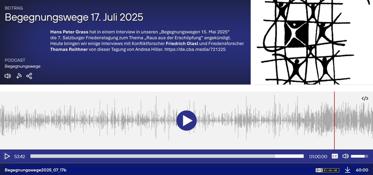 Begegnungswege auf Radio Salzkammergut haben einen Friedensschwerpunkt. Bei der 7. Salzburger Friedenstagung hat Andrea Hiller (Radio Augartenstadt) mit Konfliktforscher Friedrich Glasl und Friedensforscher <a href="/t_roithner/">Thomas Roithner</a> (<a href="/univienna/">Universität Wien</a>, IFOR) gesprochen.
de.cba.media/721225