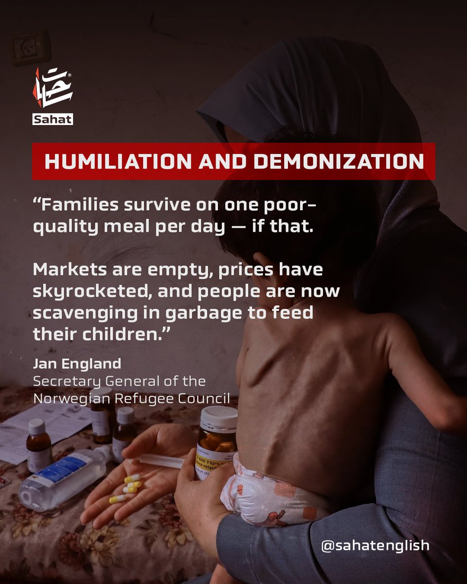 sahatenglish's tweet image. 🔴 Famine as an Israeli Genocidal Weapon
📌 Food prices have increased 40-fold.
Why?
📌 Crossings closed by the IOF.
📌 6,000 UNRWA aid trucks are banned from entering #Gaza.
🔴 Annihilating the Future
📌 1 million children are starved.
📌 No medication to save them.…