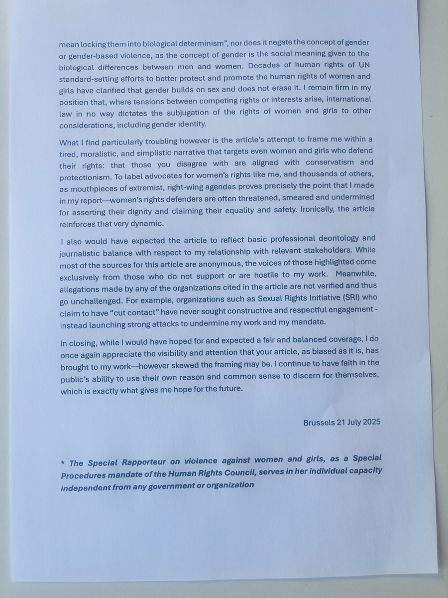 UNSRVAW's tweet image. Attached is the statement I have sent @GenevaSolutions
today on their article and its refusal to grant me a right of reply.
Unfortunately, the office of the High Commissioner for Human Rights (OHCHR) has refused to publish the statement on my mandate's website as I had…