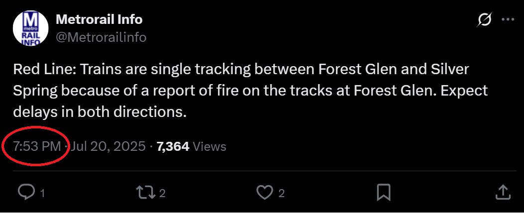 STATter911's tweet image. NEW: Look at this post 🔽🔽 on X from @Metrorailinfo last night at 7:53 p.m. Within just six minutes of a fire being reported on the Red Line near Forest Glen, WMATA let its customers know there was a fire causing delays. That's good communication. You can't fault that. But guess…