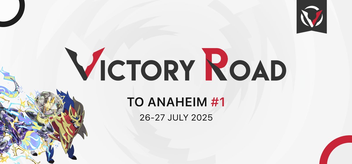Join us for the Victory Road to Anaheim #1, three weekends before the 2025 World Championships! 🚀🌐

🗓️ 26–27 Jul, 13:00 UTC
🎮 VGC Reg. Set I
🎟️ $10 USD
🔁 RT for a chance of a free entry!
📖 Info: victoryroad.pro/vr-anaheim-1/
👉 Sign-ups: battlefy.com/victoryroad/vi…