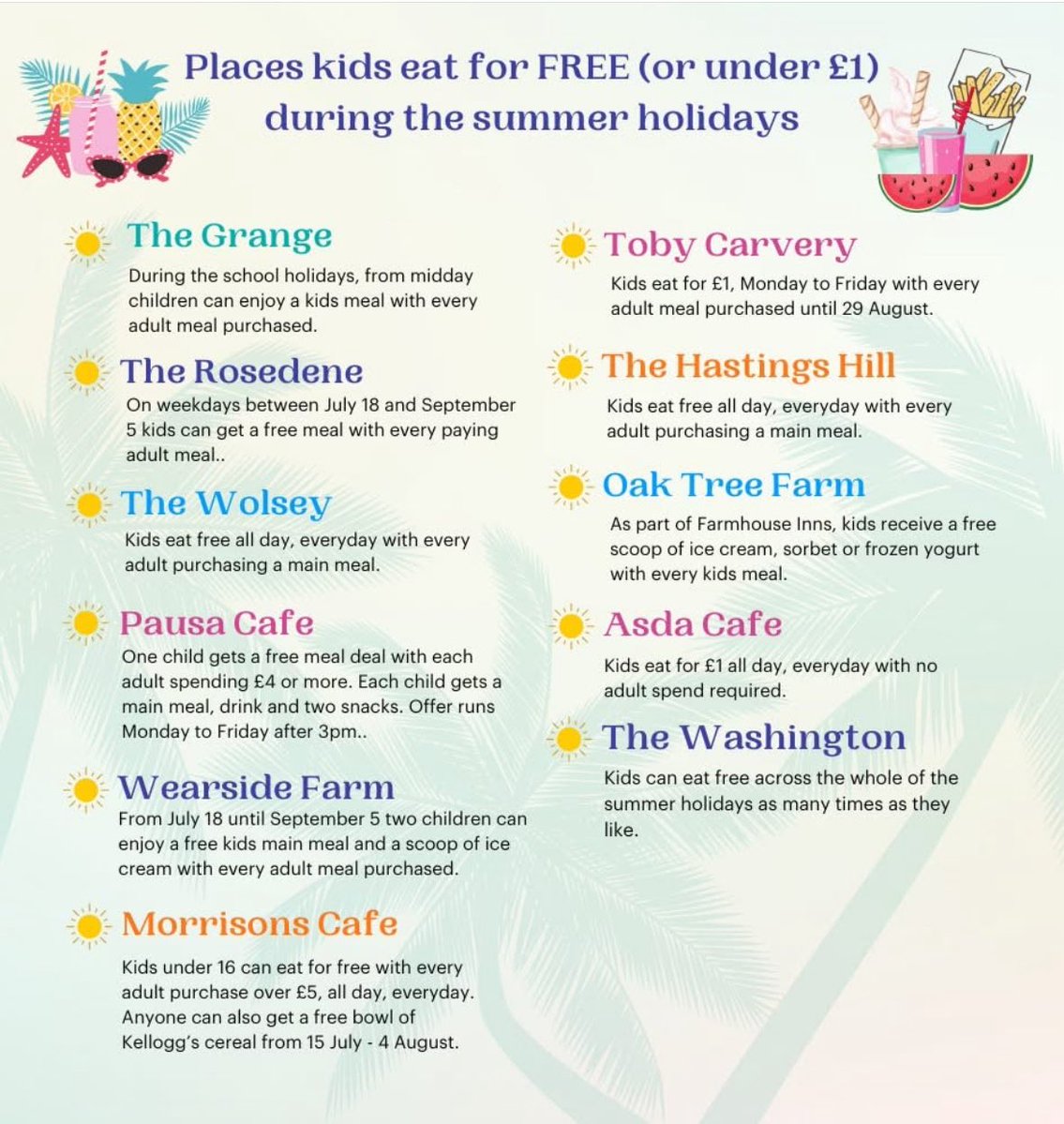 Welcome to the summer holidays! If you’re out and about around Sunderland, there are a few meal deals available for you and the family. Enjoy!