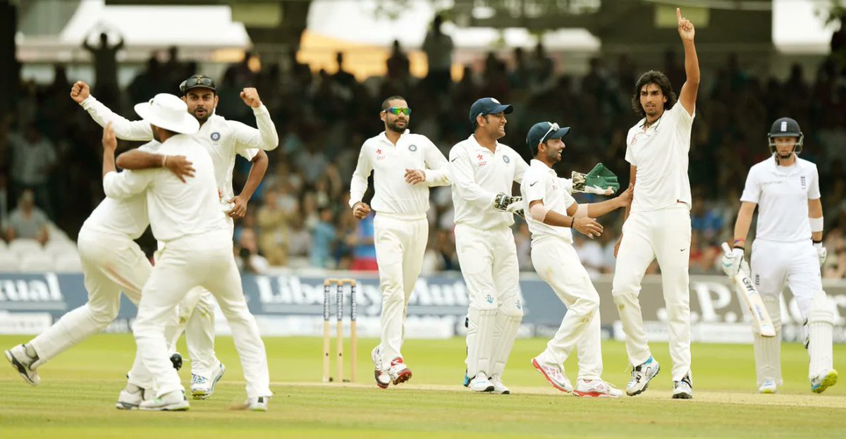 Khelnowcricket's tweet image. On this day in 2014
India defeated England at Lord’s after 28 long years! One of the most iconic overseas Test wins for India 🇮🇳🏏

A Thread 🧵

#OnThisDay #INDvENG #LordsTest