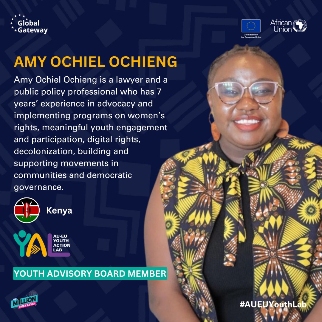 AUEUYouthLab's tweet image. Meet @OchiengAmy, a lawyer and public policy professional from Kenya🇰🇪
Amy champions women’s rights, youth engagement, digital rights & democratic governance. At Amnesty International Kenya, she leads the creation of community-led Circles of Conscience across the country and is…