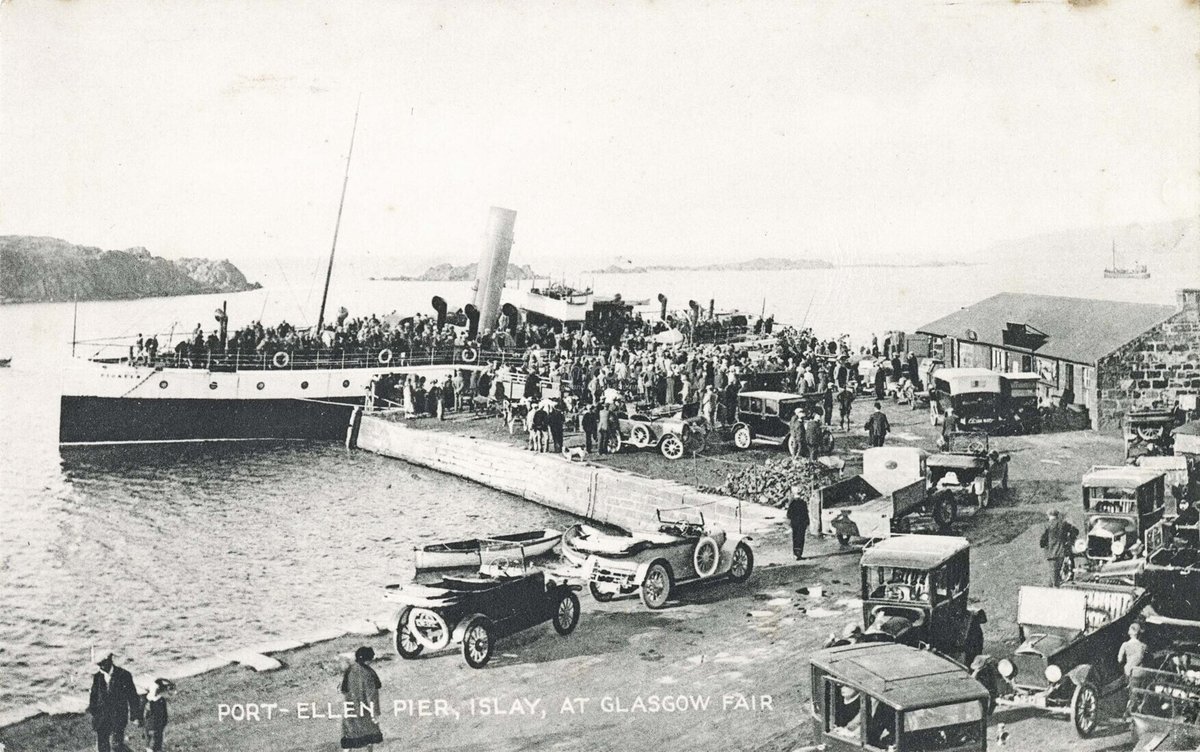 The pier at Port Ellen, #Islay during the Glasgow Fair, c1920s.

The Glasgow Fair has its origins in the 12th century when a market was held around Glasgow Cathedral. By the 19th century it had evolved into a holiday fortnight held in the 2nd half of July when many factories