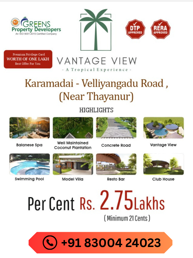 GREENDREAM1432's tweet image. 🌿 Escape. Earn. Repeat.

🏝️ Welcome to VANTAGE – Thayanur, Coimbatore

💼 TN’s #1 Farm Land Investment

🔥 3X ROI Potential | 25% OFF Stays, Dining &amp;amp; Events

🏠 Clubhouse | Spa | Pool | Hill Views

📞 83004 24023 | DM to Visit
#FarmLife #GreenReturns #BalineseVibes