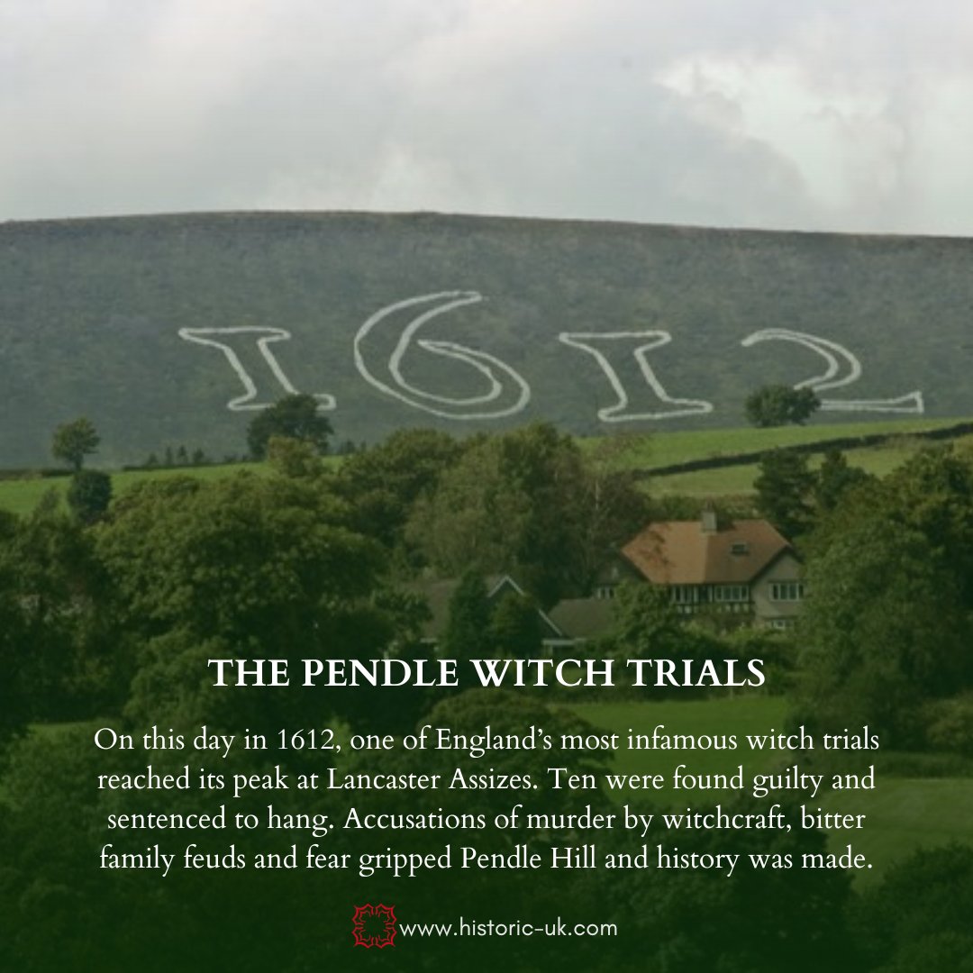 #OnThisDay in 1612, the infamous Pendle witch trials reached a climax at Lancaster Assizes. Twelve individuals from the area around Pendle Hill, Lancashire, were accused of using witchcraft to cause the deaths of ten people. historic-uk.com/CultureUK/The-…