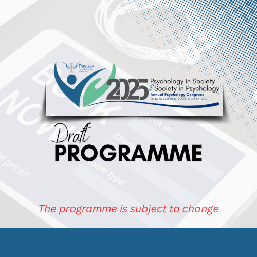 PsySSA_'s tweet image. 📢 Final Reminder!
Edits for the 29th Annual South African Psychology Congress programme close 22 July 2025 (EOD).
📨 Email: abstracts@psyssa.com
No changes after the deadline.
🔍 Theme: Psychology in Society & Society in Psychology
#PsySSA2025 #PsychologySA