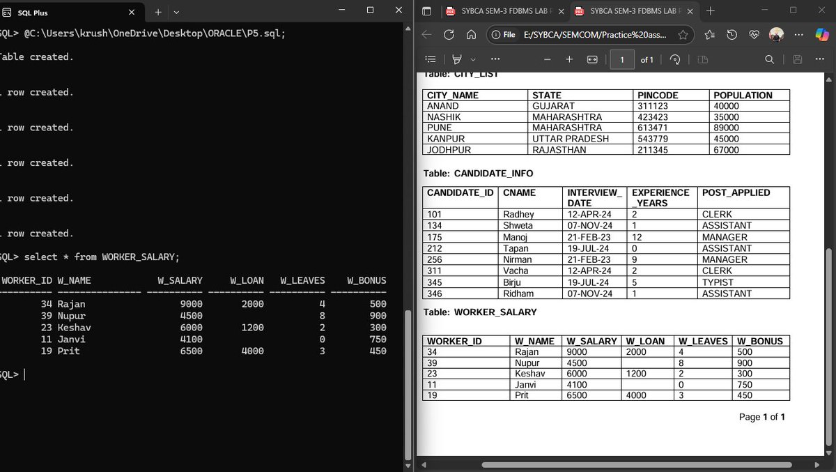 Krushnapal_9's tweet image. 🚀 Day 2 of learning #OracleSQL with SQL*Plus
📌 Practiced inserting NULLs, creating tables, &amp;amp; using Primary Keys
💻 Single table queries on EMP table

Loving the progress! 🔥

#Day2 #SQLPractice #100DaysOfCode #BCAStudent #LearnSQL #SQLQueries #DatabaseSkills #TechJourney
