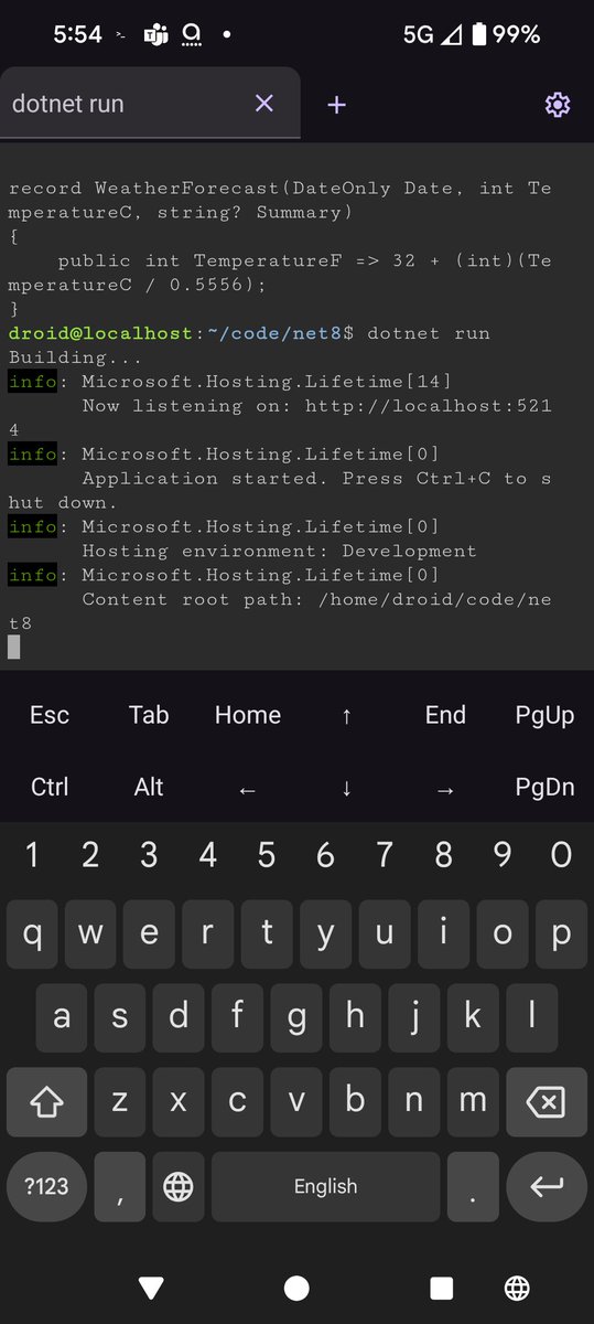 rob_stemp's tweet image. .net 8 web API on android 16 terminal. pixel 8 pro.
easy setup and runs fast.