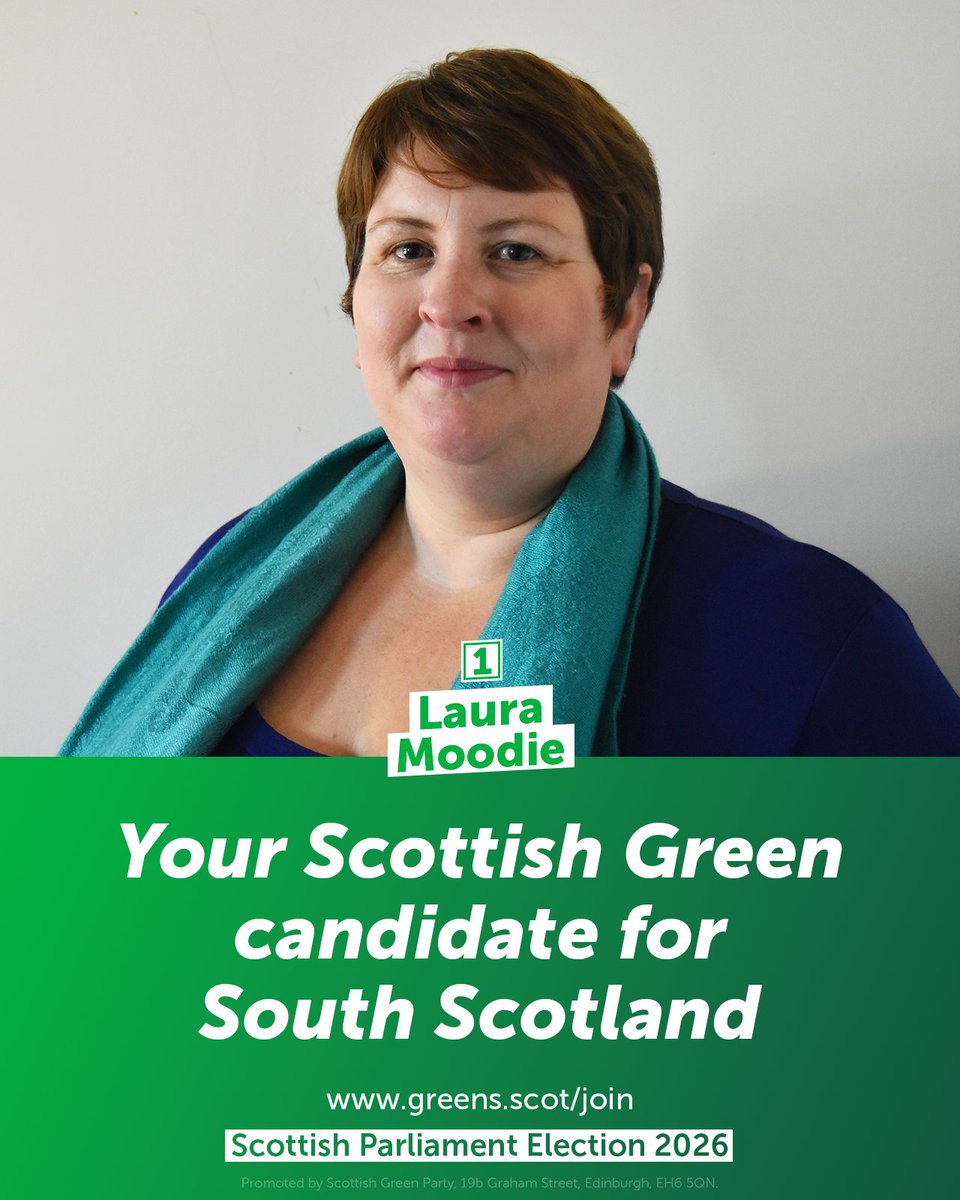 Scottish Greens (@scottishgreens) on Twitter photo Your Scottish Greens candidate in South Scotland is <a href="/Laura_Moodie/">Laura Moodie</a>!
After narrowly missing out in 2021, we can elect Laura in South Scotland next May: members.greens.scot/donate/2026-so… Your Scottish Greens candidate in South Scotland is <a href="/Laura_Moodie/">Laura Moodie</a>!
After narrowly missing out in 2021, we can elect Laura in South Scotland next May: members.greens.scot/donate/2026-so…