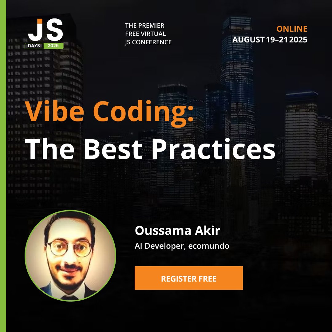 Sencha's tweet photo. 🧘‍♂️ Flow state + JS = 💻🎵Oussama Akir shares "Vibe Coding: Best Practices" at #JSDays2025

📅 Day 1🔗 Join the session: https://t.co/m1cxr4gPt3 

#JSDays2025 #Sencha #JavaScriptRevolution #DevDeepDive #BuildWithJS https://t.co/cluDKTTjx8