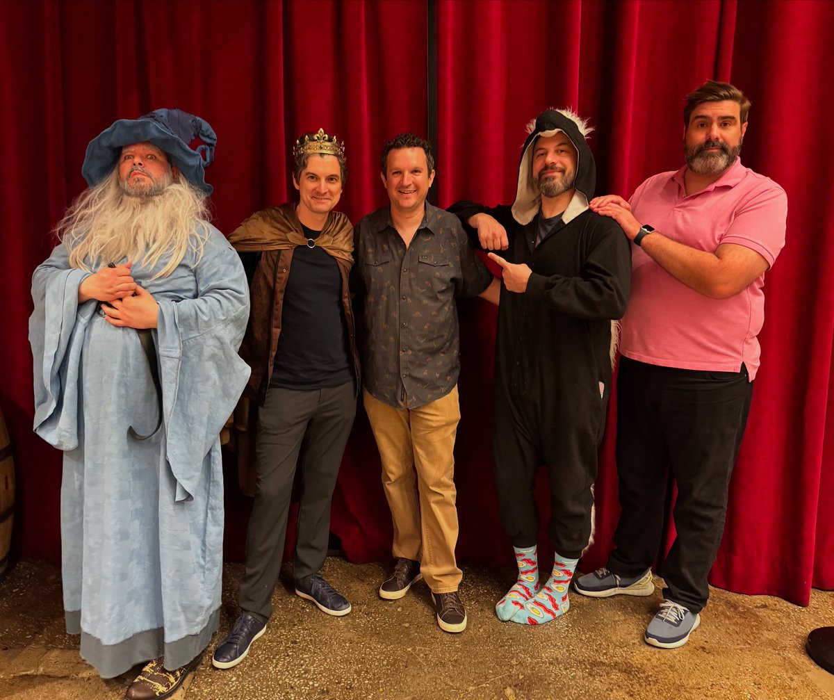 gilly's tweet image. Just me, a wizard, a talking badger, a prince and an Arnie celebrating 10 years of @MagicTavern.