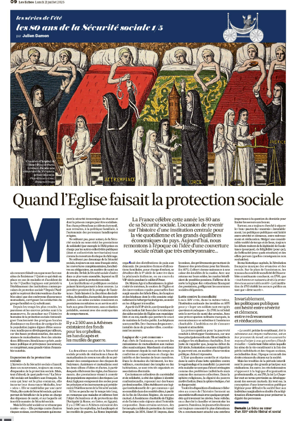 Firenault's tweet image. Alors que l'on fête cette année les 80 ans de la Sécurité Sociale, article très intéressant de @juliendamon montrant qu'au cours de l'histoire de la protection sociale invariablement les politiques publiques ont hésité entre sévérité et clémence, entre redressement et rééducation