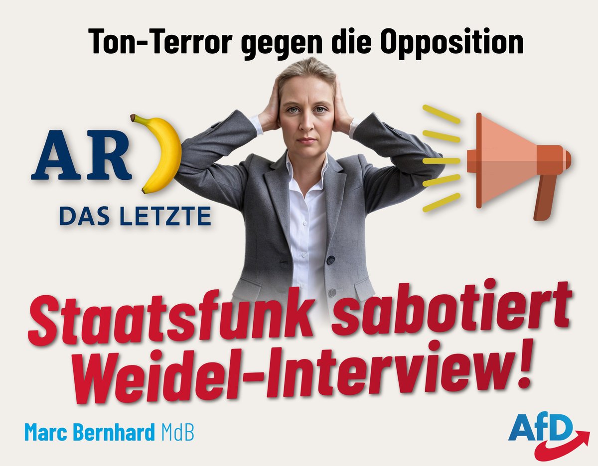 MarcBernhardAfD's tweet image. Ton-Terror gegen die Opposition – Staatsfunk sabotiert Weidel-Interview! ⚡️

🎤 Beim gestrigen Sommer-Interview unserer Bundessprecherin zeigten sich Staatsfunk und @polizeiberlin mal wieder von ihrer besonders aktivistischen Seite:
🔹 Der Lärm-Bus steht ungestört im absoluten…