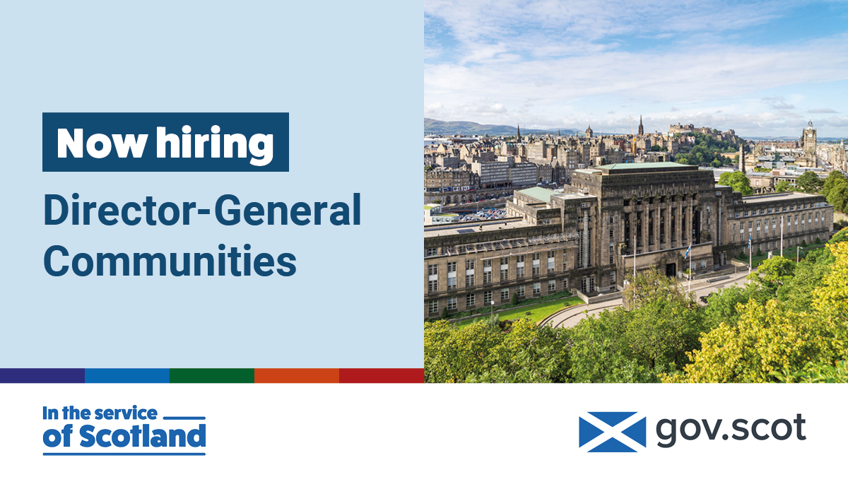 scotgovjobs's tweet image. Apply now for the post of Director-General Communities.
We welcome applications from all backgrounds and are committed to building a diverse, inclusive workforce where everyone’s contributions are valued.
Apply now: jobs.gov.scot/director-gener…
#DGCommunities