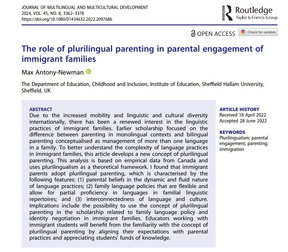 Are educators aware of rich plurilingual repertoires of immigrant families and more importantly - do they bring them into schools in authentic and transformative ways? That would require a separate study tandfonline.com/doi/pdf/10.108…
