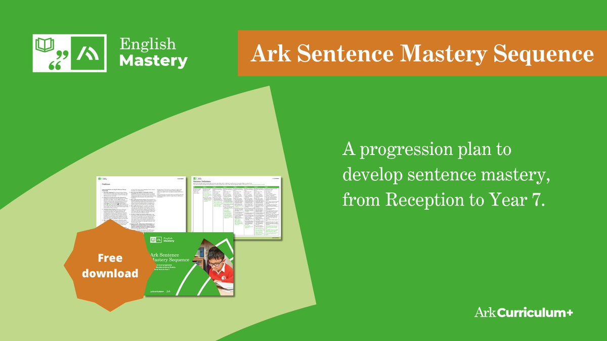 English Mastery (@english_mastery) on Twitter photo Download our free, practical resource to help your school meet the demands of the new DfE Writing Framework!
Developed for use in <a href="/ArkSchools/">Ark Schools & Ventures</a> by the teams behind our #EnglishMastery programmes and Ark Start, the Ark Sentence Mastery Sequence provides a clear, structured Download our free, practical resource to help your school meet the demands of the new DfE Writing Framework!
Developed for use in <a href="/ArkSchools/">Ark Schools & Ventures</a> by the teams behind our #EnglishMastery programmes and Ark Start, the Ark Sentence Mastery Sequence provides a clear, structured