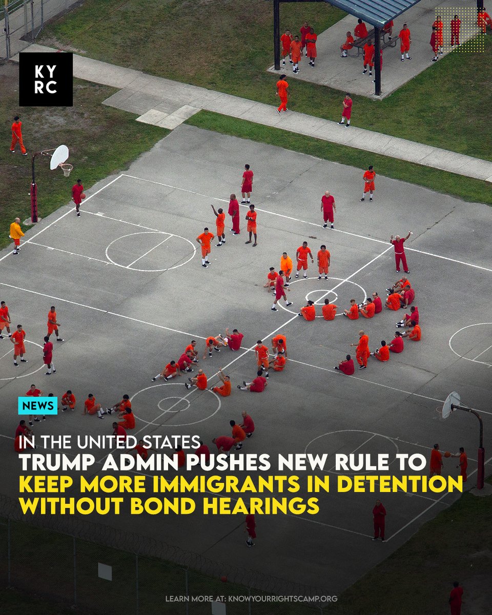 Know Your Rights Camp (@yourrightscamp) on Twitter photo Trump Admin Pushes New Rule to Keep More Immigrants in Detention Without Bond Hearings
Link:  ow.ly/UBZM50Wsoxm Trump Admin Pushes New Rule to Keep More Immigrants in Detention Without Bond Hearings
Link:  ow.ly/UBZM50Wsoxm
