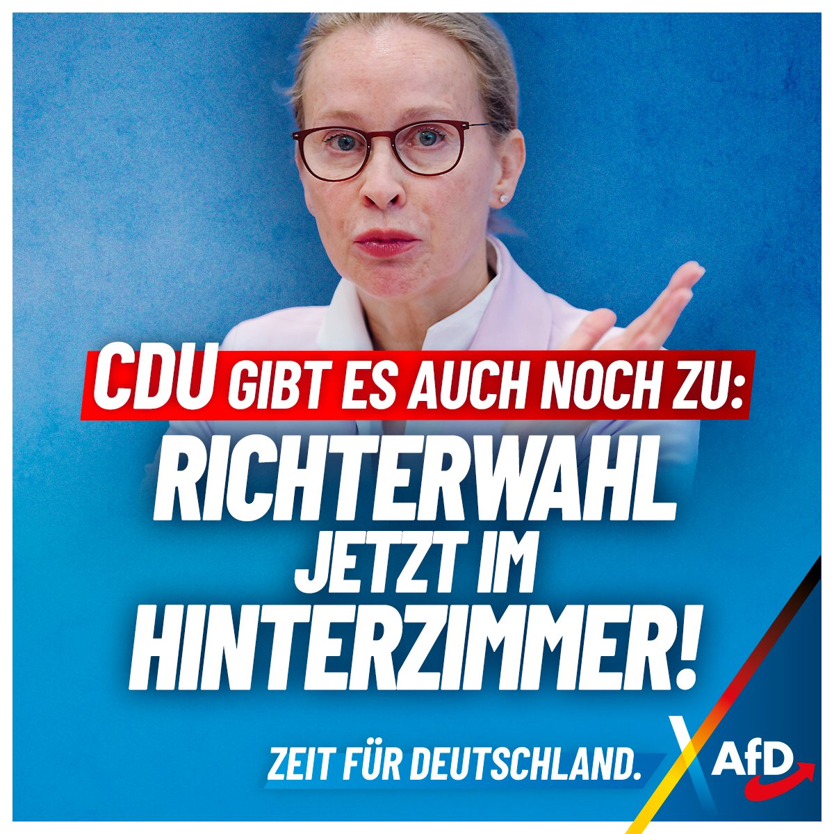 AfD's tweet image. Die Wahl von #BrosiusGersdorf zur Verfassungsrichterin ist im Bundestag gescheitert. Jetzt gibt die CDU es zu: Schwarz-Rot will sie nun per Hinterzimmer-Deal durchdrücken. youtube.com/watch?v=yq0fRT…