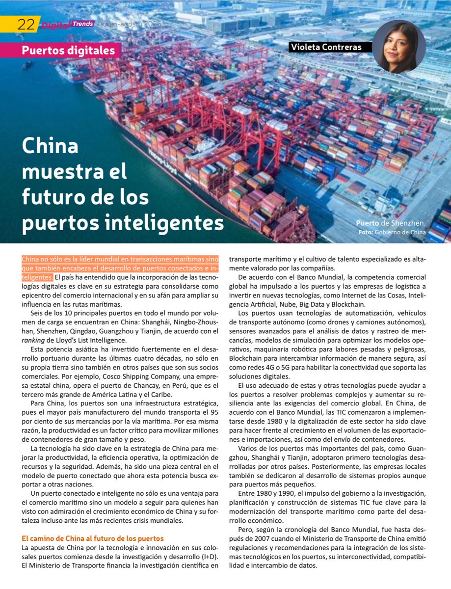 dpl_news's tweet image. 🧵¿Por qué China es una ventana al futuro de los puertos inteligentes? 🌐🚢
En nuestra 11a edición de la revista #DigitalTrends te contamos cómo los principales puertos del mundo, que provienen de este país, están impulsando una revolución marítima.

#PuertosConectados