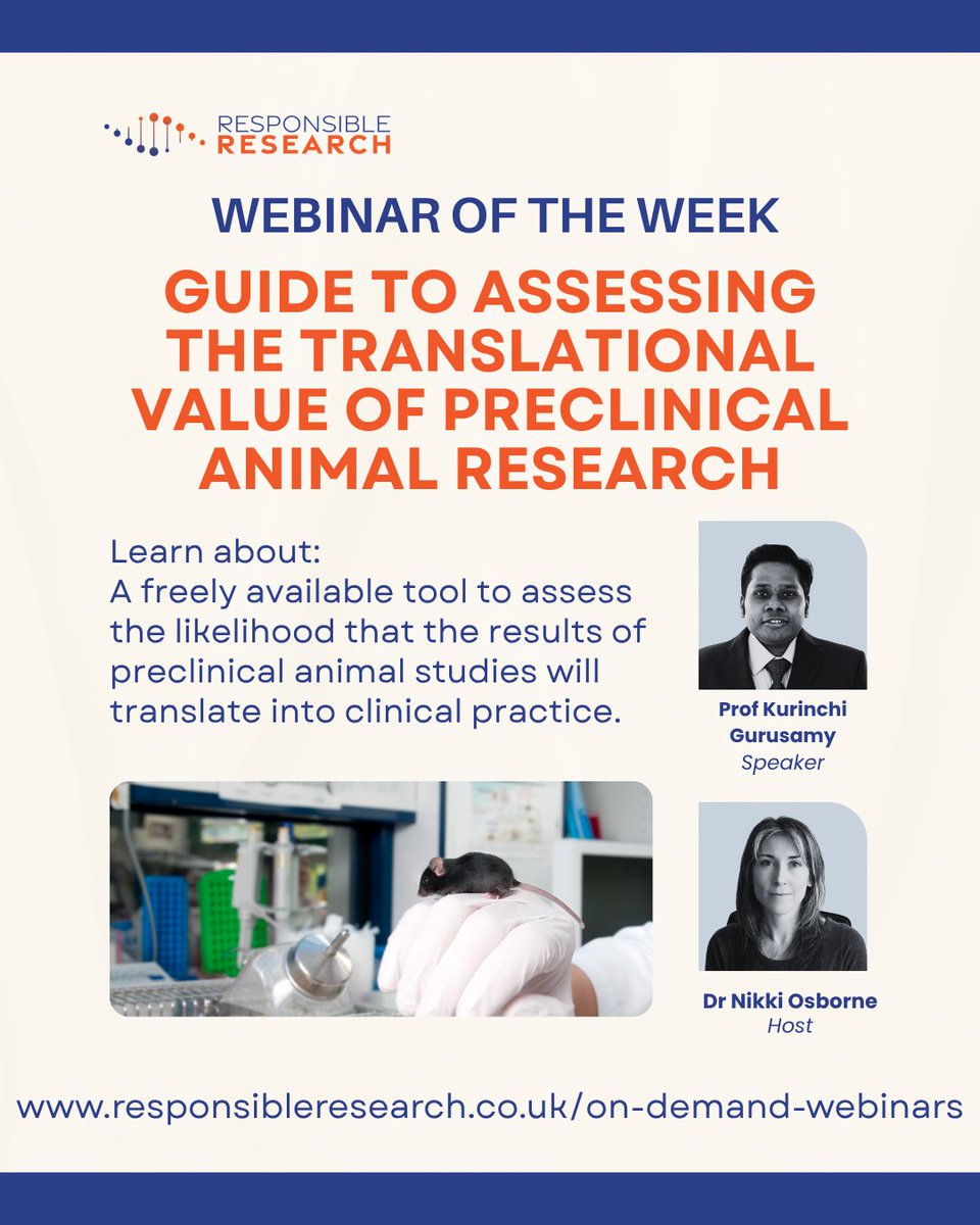 🔹 Webinar of the Week - Guide to Assessing the Translational Value of Preclinical Animal Studies🔹
🕒 1 hr | 🎥 CPD On-Demand
👉 Watch now: attendee.gotowebinar.com/register/10877…
#TranslationalResearch #Webinar