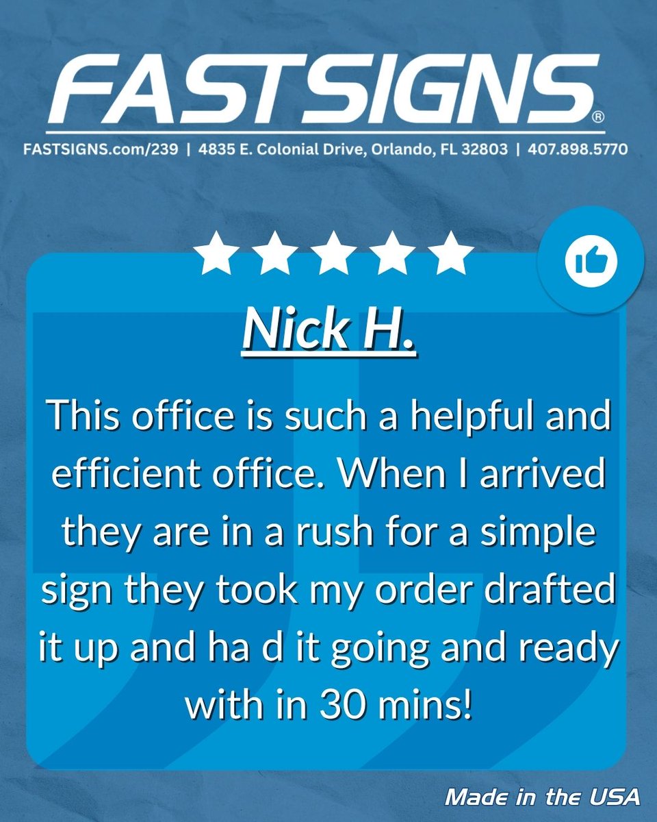 FastsignsOrland's tweet image. Huge thanks for the radiant 5-star review! Helping your brand stand out is what we&apos;re all about! 🎉🖼️

#FastSignsOrlandoCentral
#SignageStars
#CustomerReviewSpotlight
#SignageSuccessStory