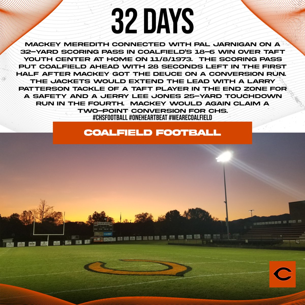 32 days to kickoff!
#CHSFootball #OneHeartbeat #WeAreCoalfield #CHSCountdown 
#FN5GL #Sweepstakes <a href="/TMobile/">T-Mobile</a> @CoalfieldSchool