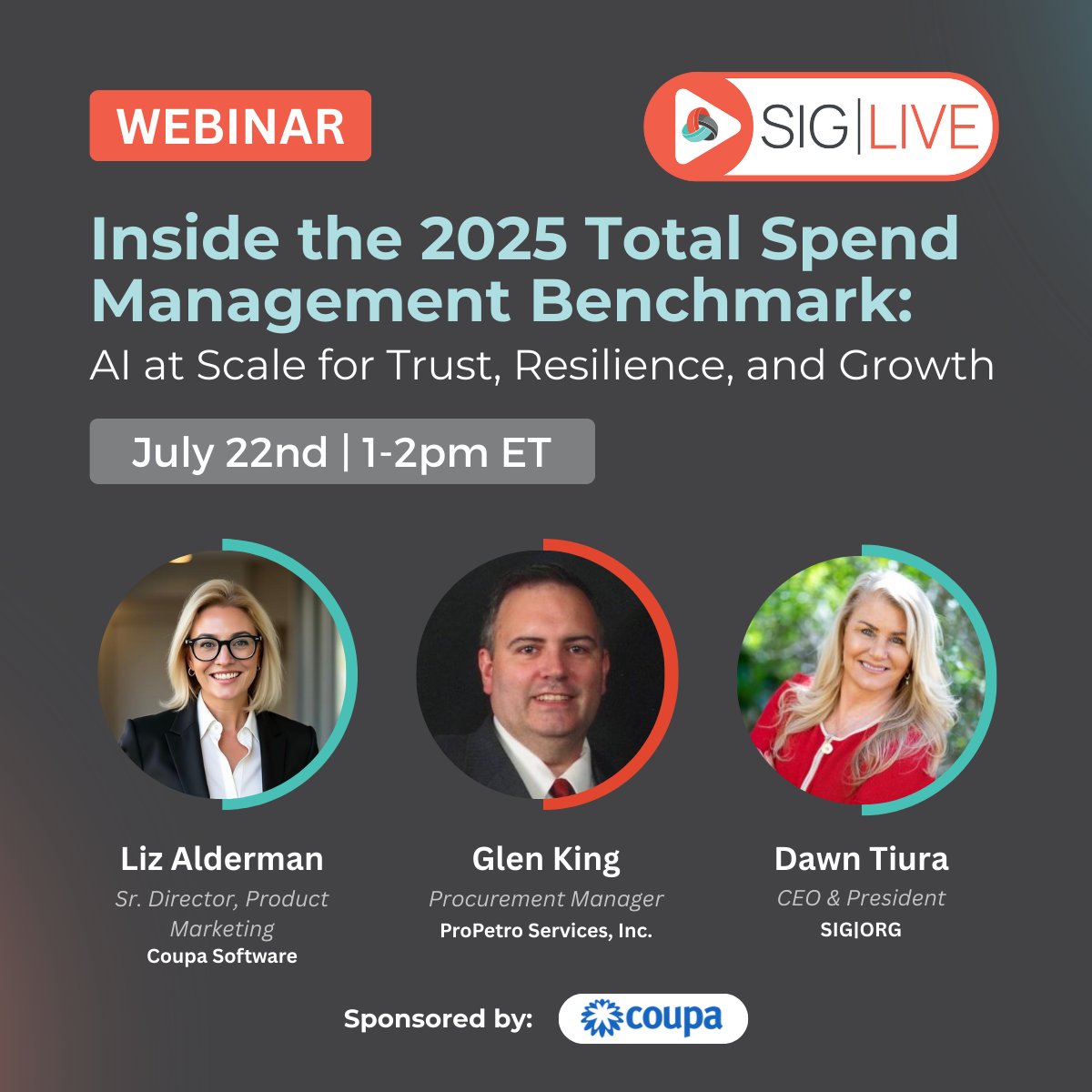 SIG|ORG (@siginsights) on Twitter photo Tomorrow: Get a first look at how AI + benchmarks are powering smarter S2P.
Join Glen King (ProPetro Services) and Liz Alderman (<a href="/Coupa/">Coupa Software</a>) & Dawn Tiura for real strategies on clarity, compliance & cost savings.
🔗 go.sig.org/webinar-coupa-… Tomorrow: Get a first look at how AI + benchmarks are powering smarter S2P.
Join Glen King (ProPetro Services) and Liz Alderman (<a href="/Coupa/">Coupa Software</a>) & Dawn Tiura for real strategies on clarity, compliance & cost savings.
🔗 go.sig.org/webinar-coupa-…