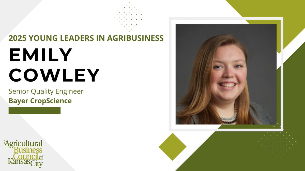 🌟Young Leaders in Agribusiness Highlight🌟

👋 Emily Cowley, MBA, PE, is a Senior Quality Engineer at Bayer CropScience’s Kansas City site. 
Read more about the young leaders here. &gt;&gt; agbizkc.com/news/2025/6/3/…