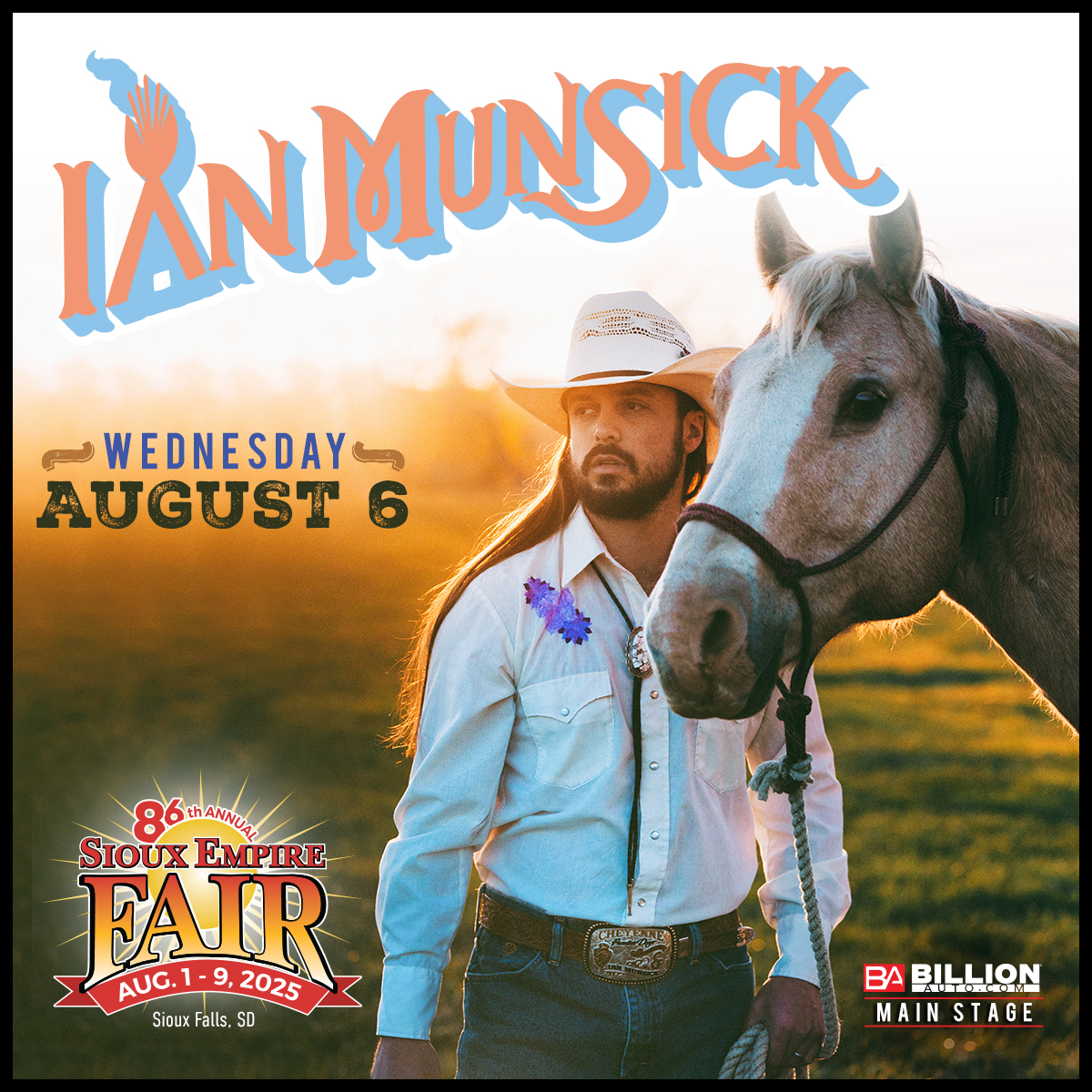 SiouxEmpireFair's tweet image. Ian Munsick is on the Billion Automotive Main Stage Wednesday, August 6 during the Sioux Empire Fair - FREE with paid fair admission! Get closer to the action with a Pit Pass for just $25!
Learn More >> siouxempirefair.com/events/2025/ia…
Pit Passes >> siouxempirefair.com/p/tickets--dea…
@ianmunsick