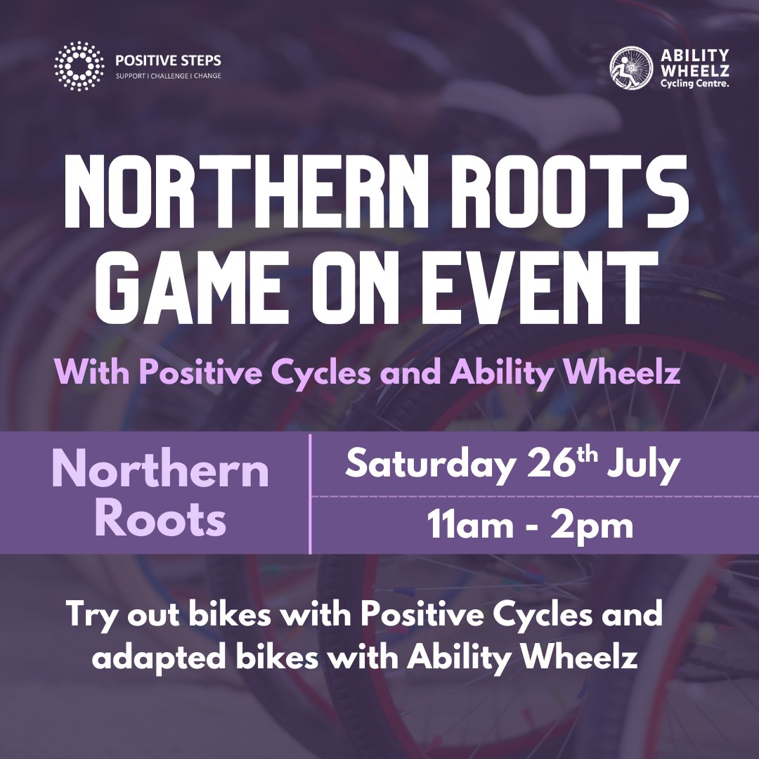 Positive Steps (@positivesteps) on Twitter photo 🚲Not long to go till the Northern Roots - Game On Event on 26th July! 🌿
✅ Adaptive bikes to try 🚲
✅ Bike hire for all ages 🚲
✅ Free Entry
📅 26th July | 📍 Northern Roots
✨ See you there! 🚲Not long to go till the Northern Roots - Game On Event on 26th July! 🌿
✅ Adaptive bikes to try 🚲
✅ Bike hire for all ages 🚲
✅ Free Entry
📅 26th July | 📍 Northern Roots
✨ See you there!