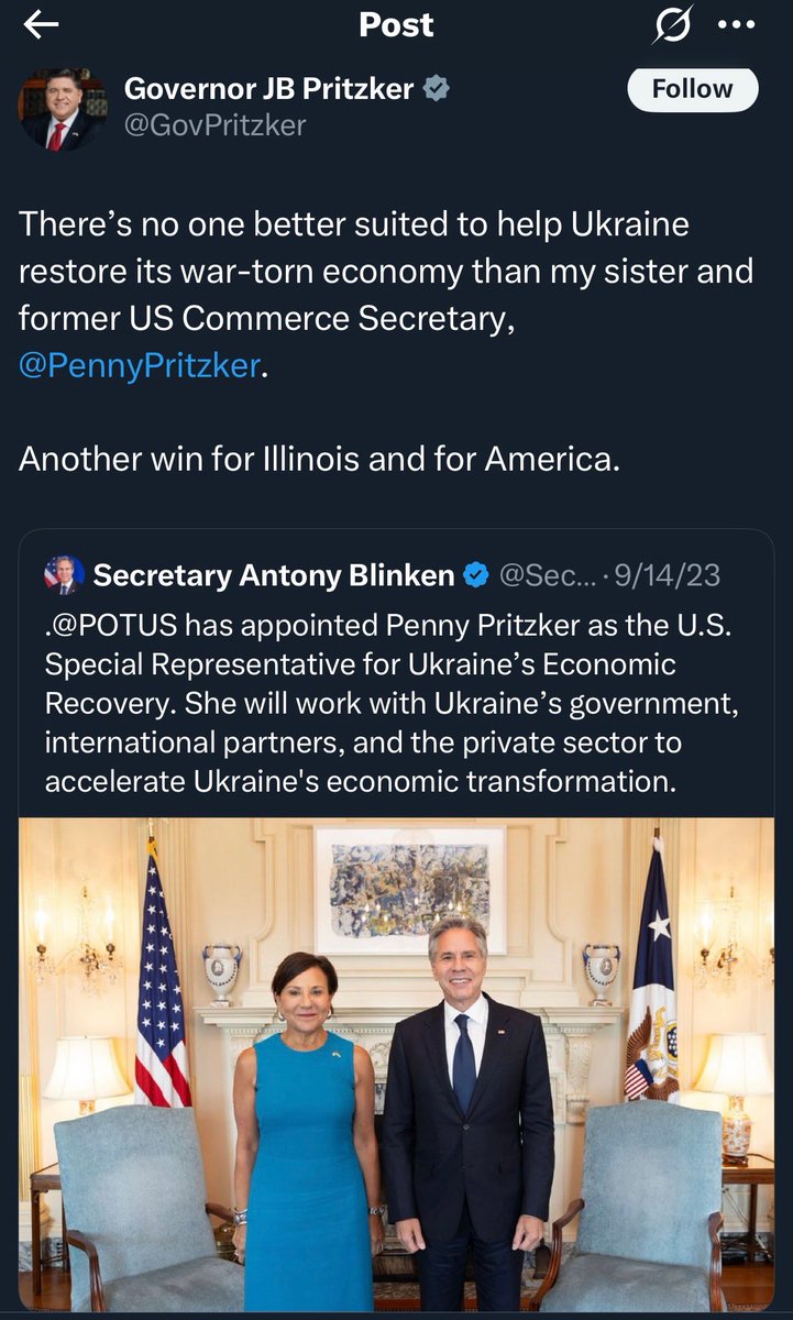 LauraLoomer's tweet photo. Unbelievable! Not only did @Microsoft hire Lisa Monaco as their new President of Global Affairs, but Microsoft’s board is STACKED with Trump haters like creepy Reid Hoffman @reidhoffman and Penny Pritzker @PennyPritzker, the sister of mega Trump-hater and Illinois Governor @JBPritzker JB Pritzker. 

Penny was praised by JB in a tweet on September 14, 2023, where he gushed, “There’s no one better suited to help Ukraine restore its war-torn economy than my sister.” 

Microsoft deserves to have all their government contracts pulled ASAP for allowing Chinese nationals to gain access to @DeptofDefense cyber systems while they load their entire board up with Trump haters.