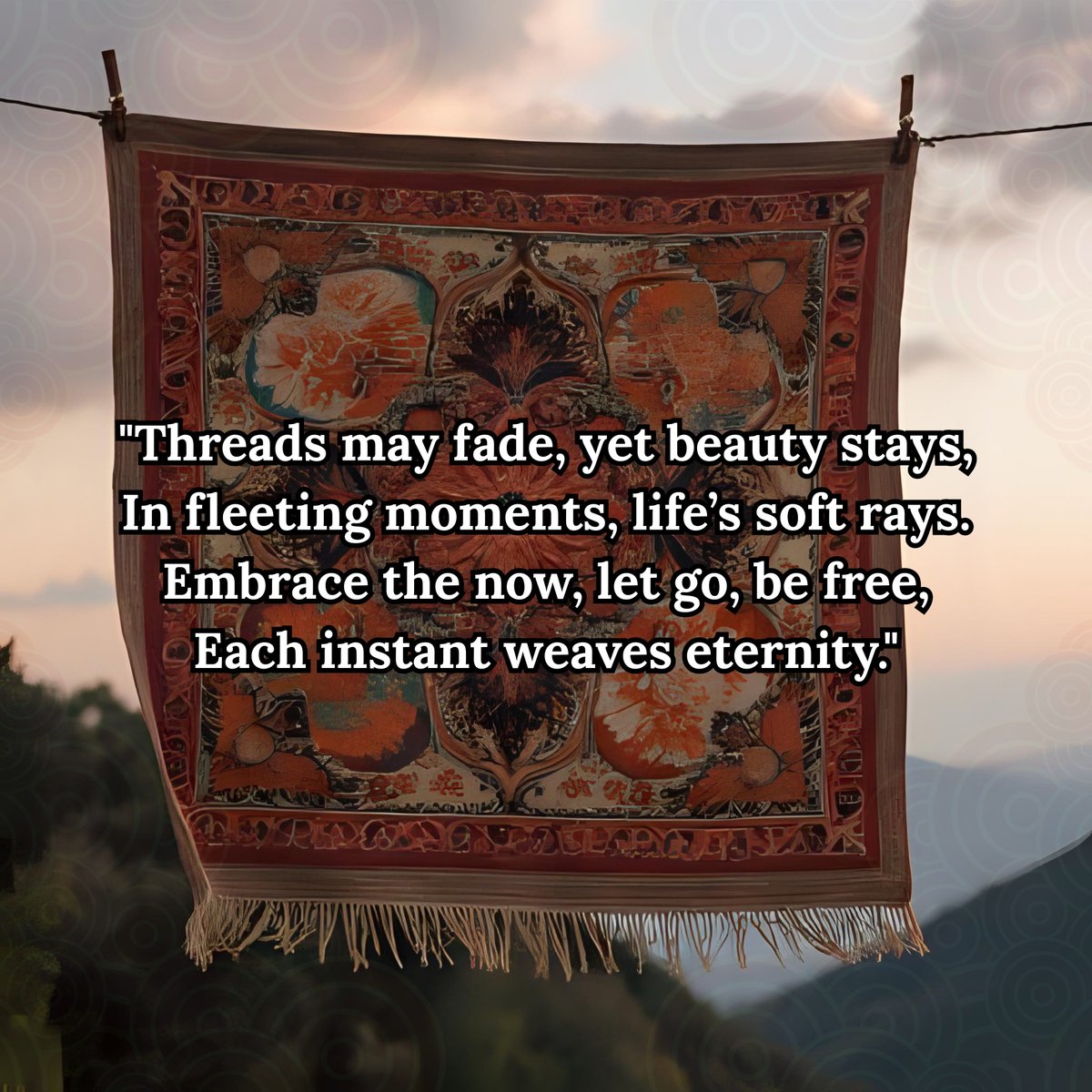 PemaZeje's tweet image. Embracing Impermanence
The horizon teaches us that every thread in your tapestry—moments, relationships, life—is fleeting. Embracing impermanence makes each thread precious, urging careful weaving. Tonight, reflect on something temporary—a sunset, a conversation—and appreciate…