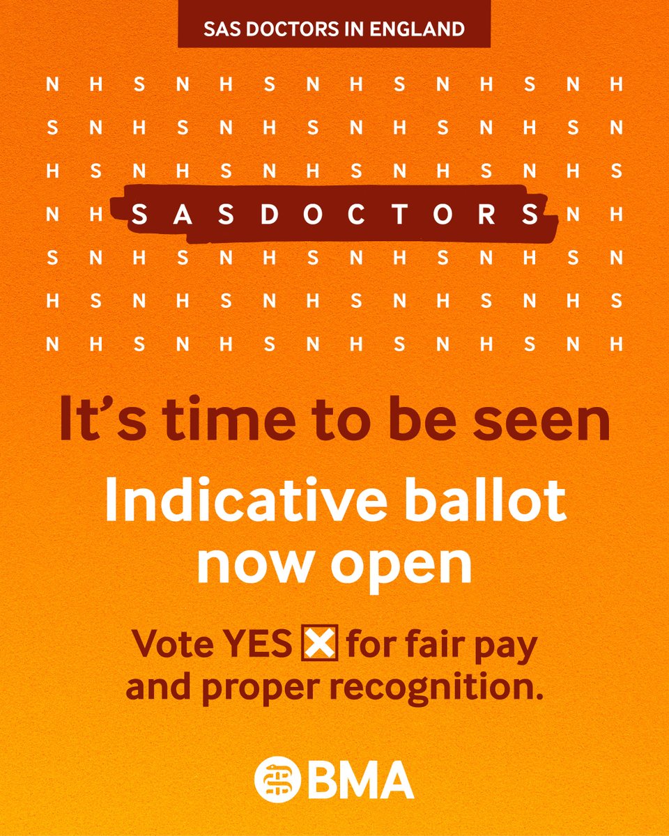 BMA_SAS's tweet image. SAS doctors in England, it’s time to be seen.
Vote YES for fair pay and proper recognition bma.org.uk/SASpay #SASdoctors