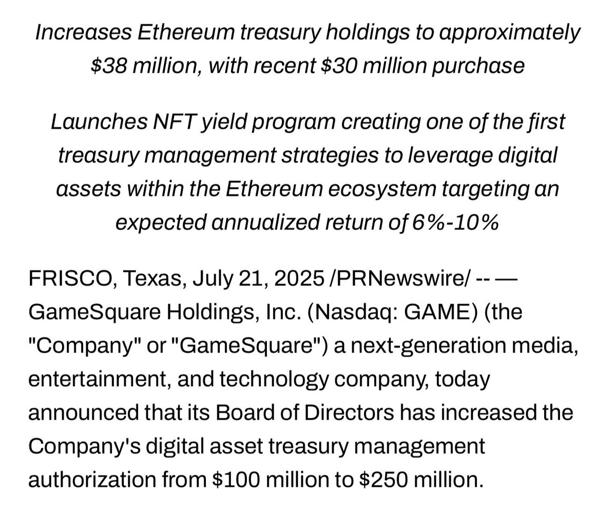 FilingsTracker's tweet image. $GAME GameSquare Expands Crypto Treasury Program to $250 Million:
investors.gamesquare.com/news/news-deta…