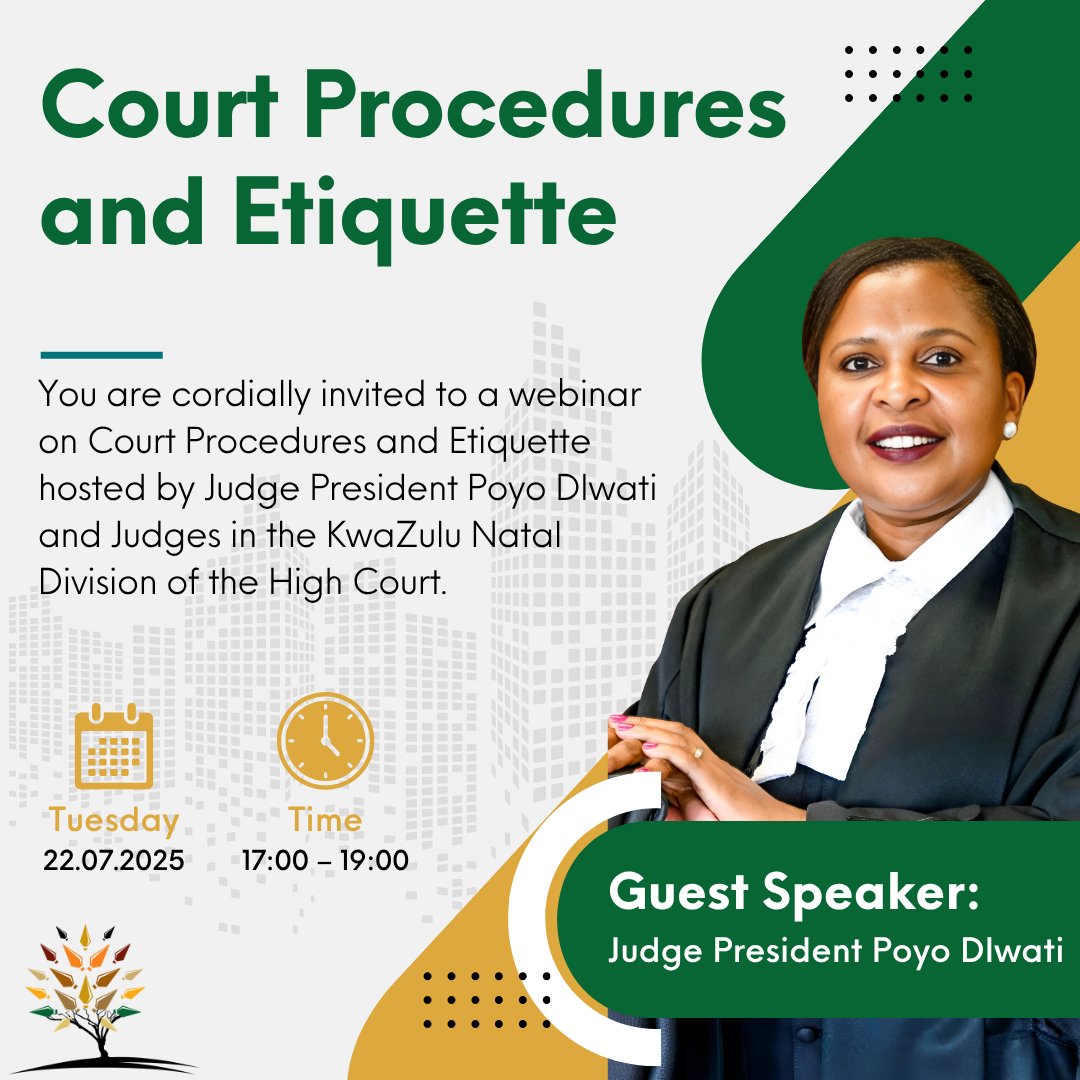 Dear legal practitioners in KZN, click on the link below to join the session:
Click here: shorturl.at/9JST8