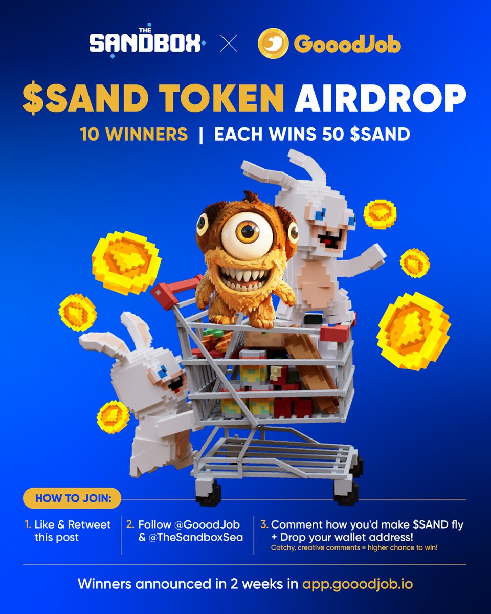 Goood Job (@gooodjob_io) on Twitter photo π Get ready to fly high with $SAND!
<a href="/Gooodjob_io/">Goood Job</a> x <a href="/TheSandboxSEA/">The Sandbox SEA</a> presents an exclusive giveaway:
π 10 Winners. 50 $SAND each.
To join the fun:
β
Like & RT this post
β
Follow <a href="/Gooodjob_io/">Goood Job</a> & <a href="/TheSandboxSEA/">The Sandbox SEA</a>
β
Comment how you'd make $SAND fly + Drop your wallet address! π Get ready to fly high with $SAND!
<a href="/Gooodjob_io/">Goood Job</a> x <a href="/TheSandboxSEA/">The Sandbox SEA</a> presents an exclusive giveaway:
π 10 Winners. 50 $SAND each.
To join the fun:
β
Like & RT this post
β
Follow <a href="/Gooodjob_io/">Goood Job</a> & <a href="/TheSandboxSEA/">The Sandbox SEA</a>
β
Comment how you'd make $SAND fly + Drop your wallet address!