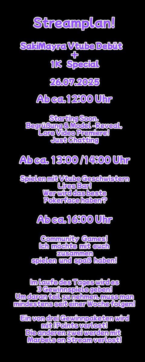 Der Plan für diesen Samstag steht fest.
Ich freue mich wenn ihr alle vorbei kommt! Es teilt oder  ein like da lasst damit es viele sehen. :3 ❤