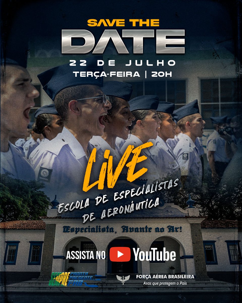 SAVE THE DATE

🎦 A Escola de Especialistas de Aeronáutica (EEAR), será o cenário de uma edição inédita do FABCAST. O episódio será transmitido ao vivo da Escola, contando com a participação de alunos de diversas especialidades. Eles compartilharão suas experiências e