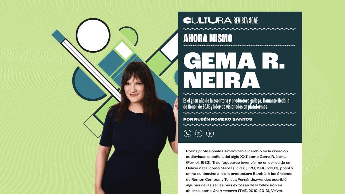 SGAE Audiovisual (@sgaeaudiovisual) on Twitter photo De vacaciones o no, es un momento magnífico para ponerte "La viuda negra", "Manual para señoritas" o cualquier otra creación de <a href="/GemaRneira/">Gema Neira</a>, Medalla de Honor de <a href="/sgaeactualidad/">SGAE</a> 🎖️🙌
Lee esta conversación de la autora con <a href="/ruven_romero/">Rubén Romero Santos</a>!
<a href="/BambuProdu/">Bambú Producciones</a> ❤️
revistacultura.sgae.es/cultura_revist… De vacaciones o no, es un momento magnífico para ponerte "La viuda negra", "Manual para señoritas" o cualquier otra creación de <a href="/GemaRneira/">Gema Neira</a>, Medalla de Honor de <a href="/sgaeactualidad/">SGAE</a> 🎖️🙌
Lee esta conversación de la autora con <a href="/ruven_romero/">Rubén Romero Santos</a>!
<a href="/BambuProdu/">Bambú Producciones</a> ❤️
revistacultura.sgae.es/cultura_revist…