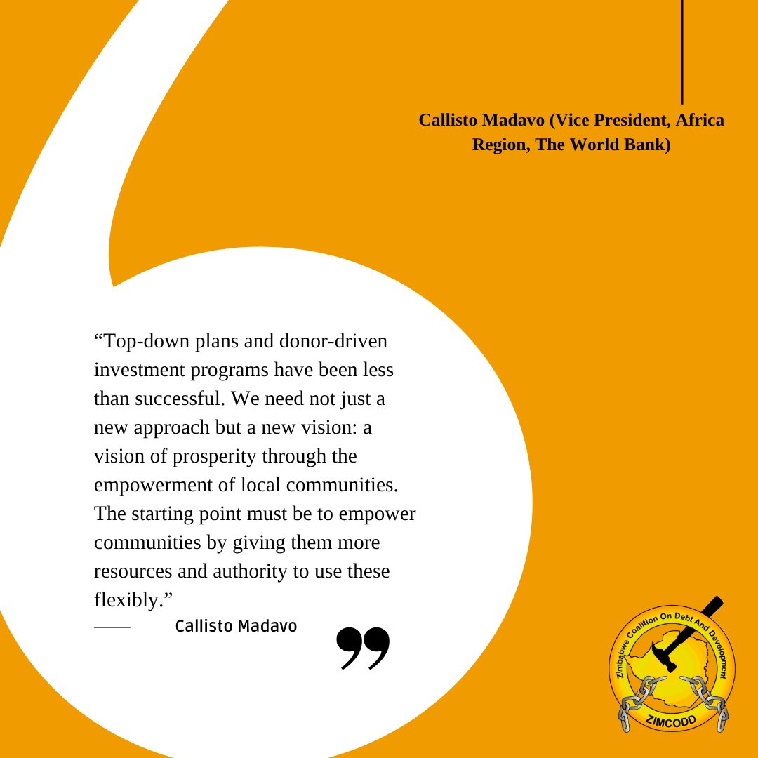 ZIMCODD1's tweet image. 💡 What if we’ve been doing development wrong? 🌍

In our latest #WeekendReader, we shared a quote by The World Bank VP Callisto Madavo challenging top-down approaches:

“True prosperity starts by empowering local communities with resources &amp;amp; authority.”

👉 Time to champion