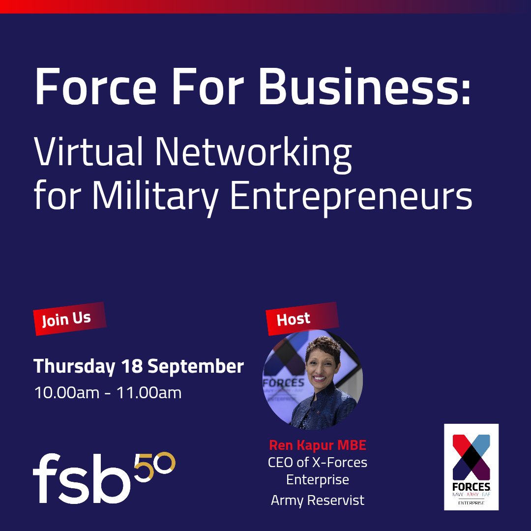 X-Forces Enterprise (@xforces) on Twitter photo We're bringing you another fantastic virtual #networking event hosted by our CEO <a href="/renkapur/">Ren Kapur MBE</a> - in partnership with <a href="/fsb_policy/">Federation of Small Businesses (FSB)</a> - on Thursday 18 September.
This is the perfect opportunity to connect with like-minded entrepreneurs.
Book your free place at bit.ly/4lm9lQa We're bringing you another fantastic virtual #networking event hosted by our CEO <a href="/renkapur/">Ren Kapur MBE</a> - in partnership with <a href="/fsb_policy/">Federation of Small Businesses (FSB)</a> - on Thursday 18 September.
This is the perfect opportunity to connect with like-minded entrepreneurs.
Book your free place at bit.ly/4lm9lQa